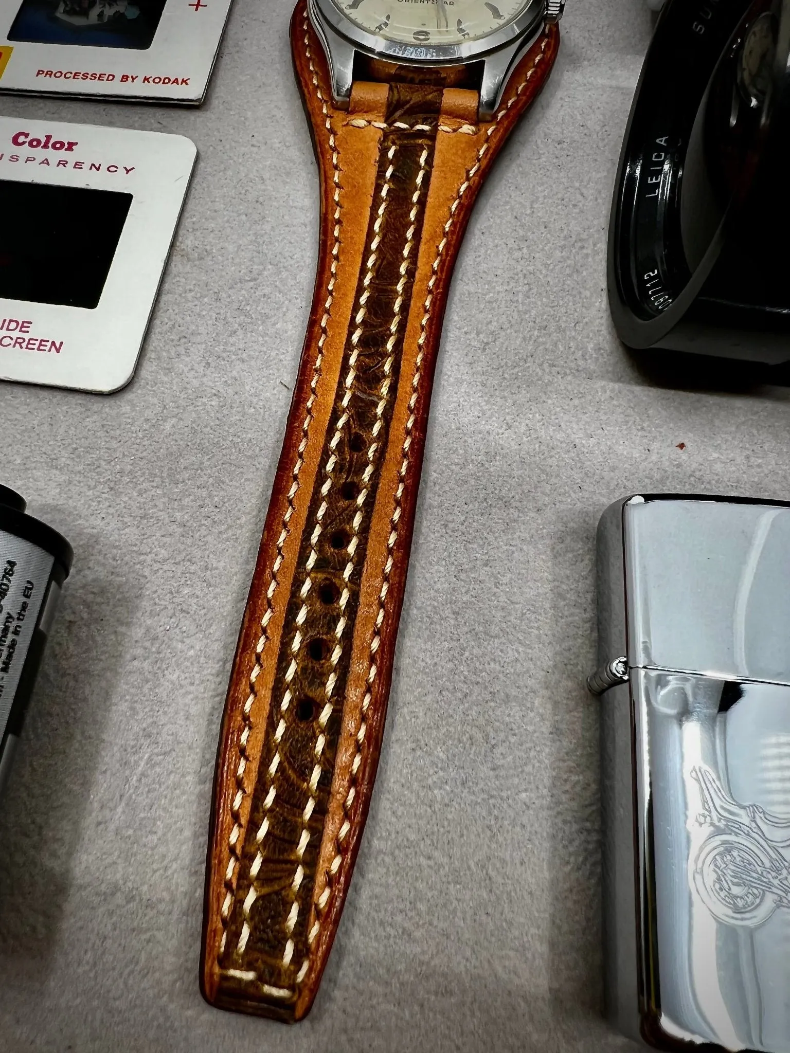 Brown Leather Engraving Striped Watch Strap 20mm, Cuff Band, Valentines Day gift ideas, Leather Watch Band, 20mm watch band, 19mm strap, Leather craving