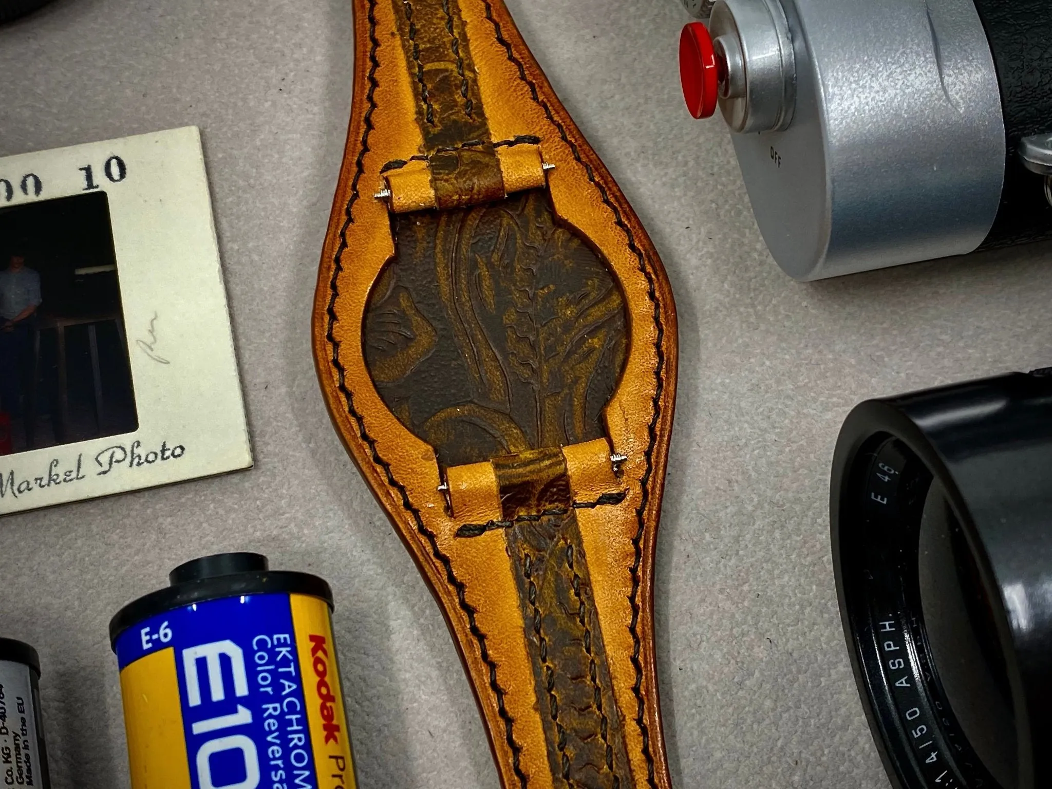 Brown Leather Engraving Striped Watch Strap 20mm, Cuff Band, Valentines Day gift ideas, Leather Watch Band, 20mm watch band, 19mm strap, Leather craving