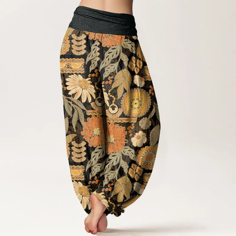 Buddha Stones Sunflowers Round Floral Design Women's Elastic Waist Harem Pants