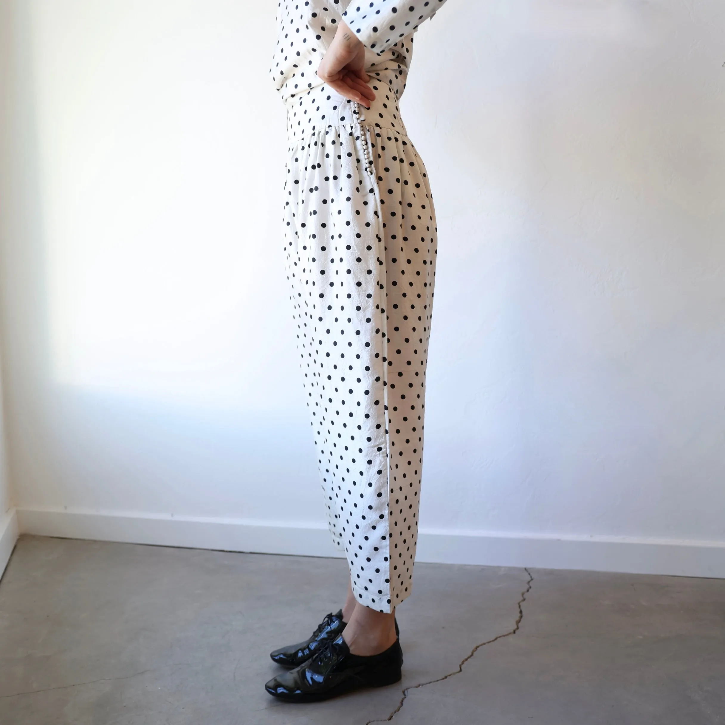 Bunon Silk Pants - Black/Cream Polkadot
