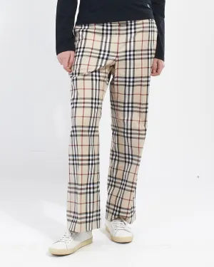 Burberry Beige Cotton Check Print Trouser Pants - US 10