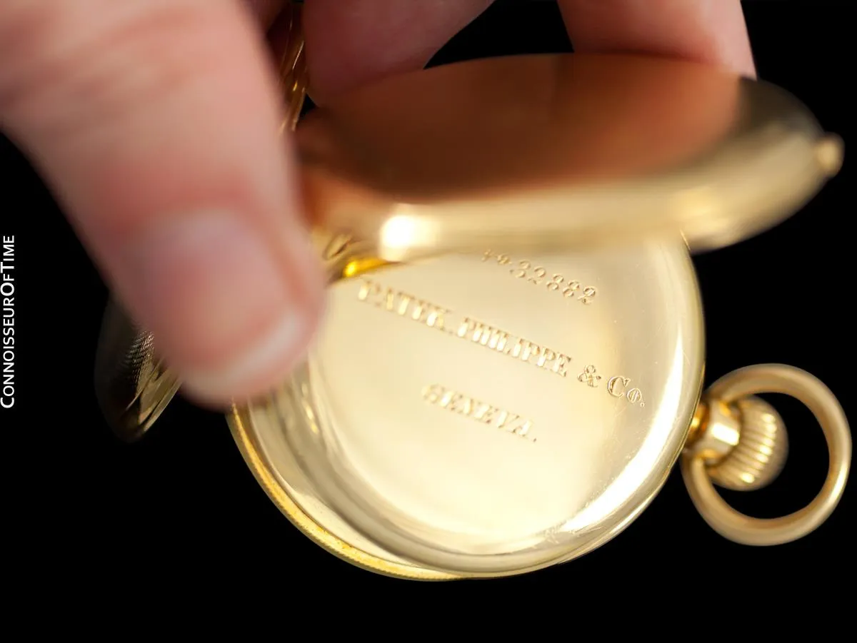 c. 1870 Patek Philippe Antique Mens Midsize 42.5mm Hunter Case Pocket Watch - 18K Gold