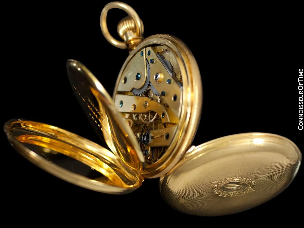 c. 1870 Patek Philippe Antique Mens Midsize 42.5mm Hunter Case Pocket Watch - 18K Gold