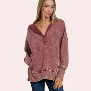 Cabernet French terry acid wash kangaroo pocket hoodie