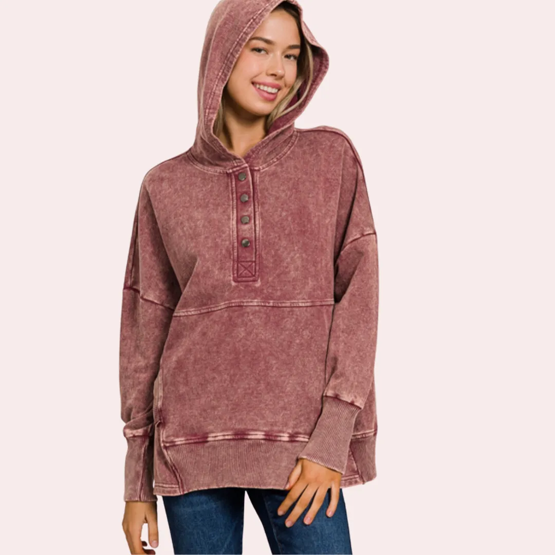 Cabernet French terry acid wash kangaroo pocket hoodie