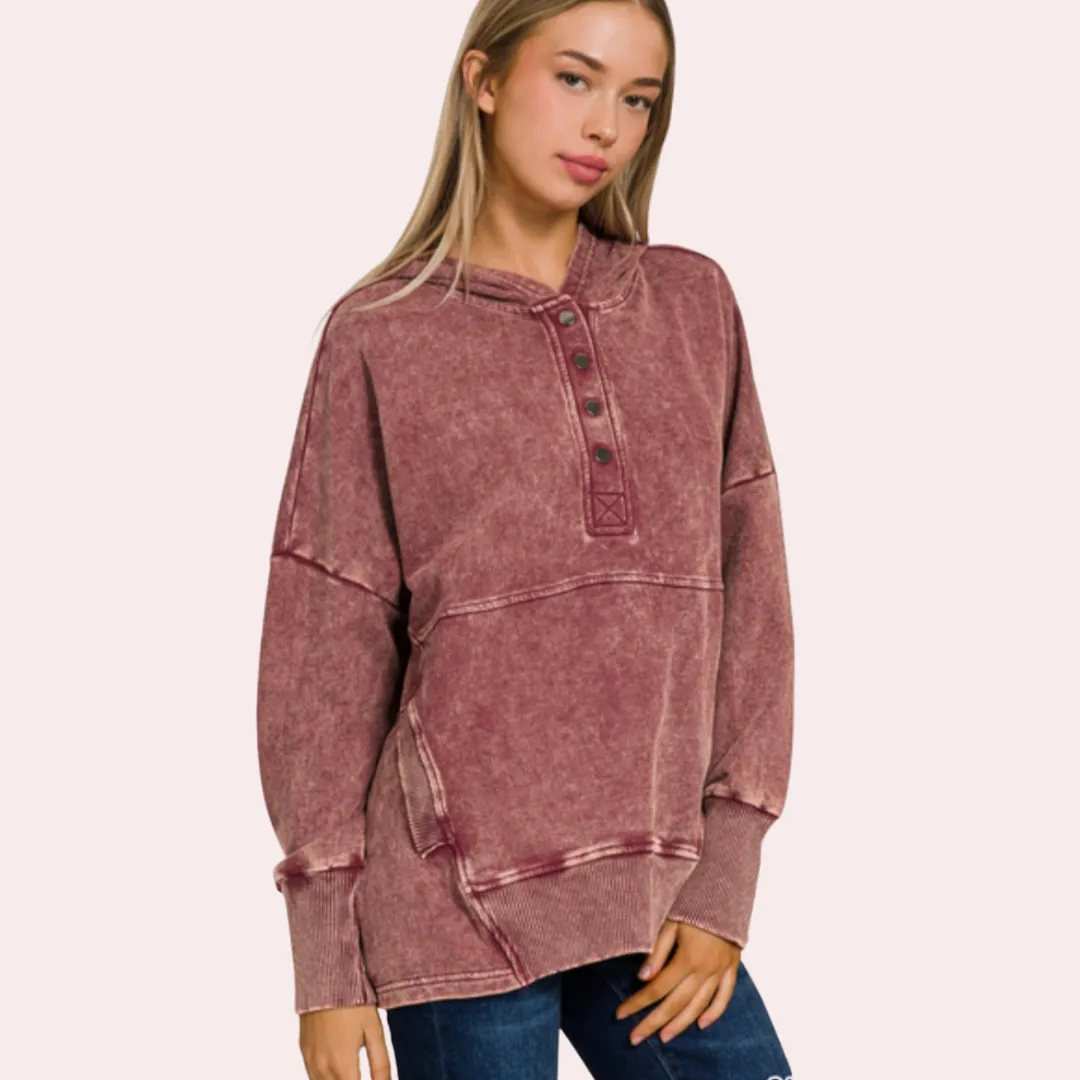 Cabernet French terry acid wash kangaroo pocket hoodie
