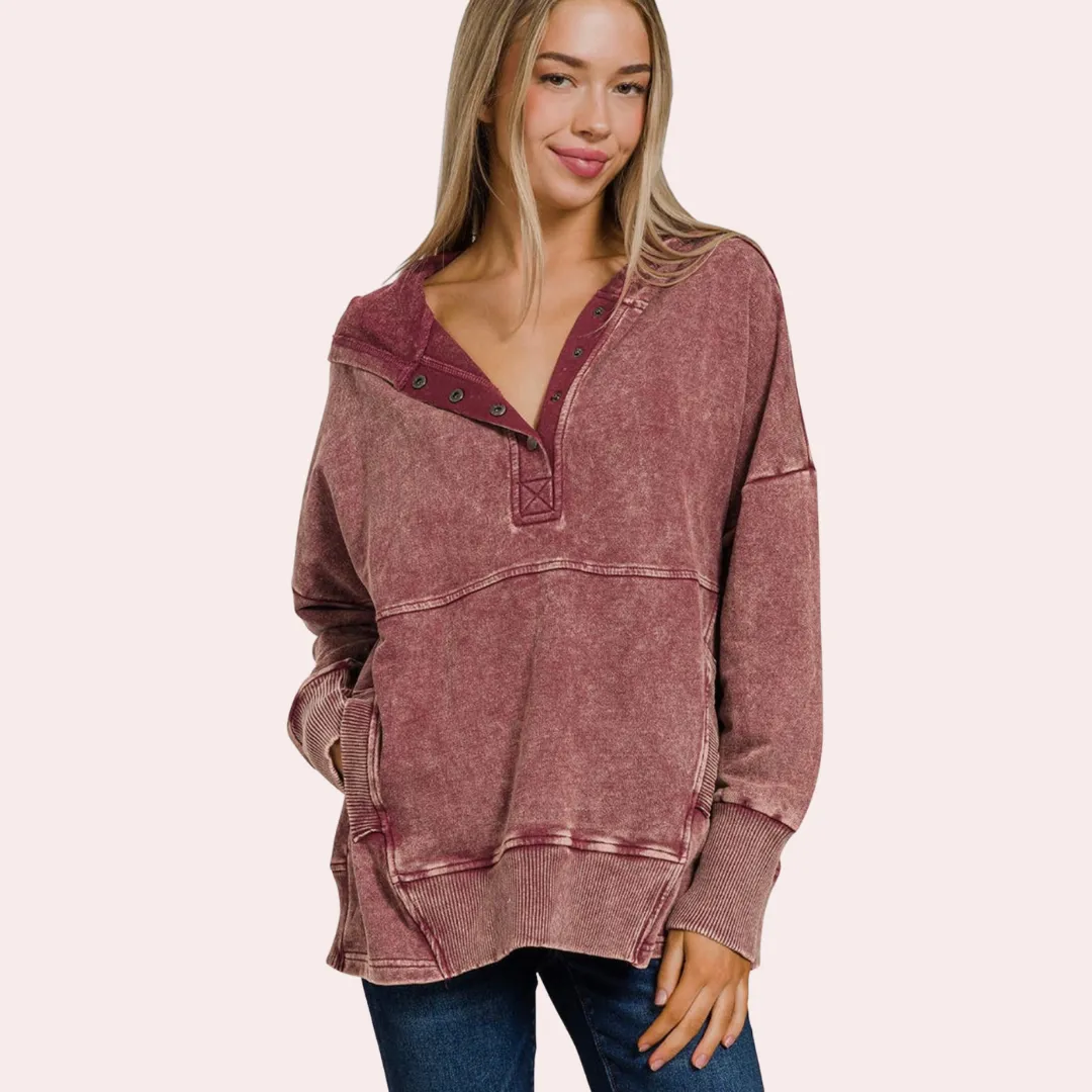 Cabernet French terry acid wash kangaroo pocket hoodie