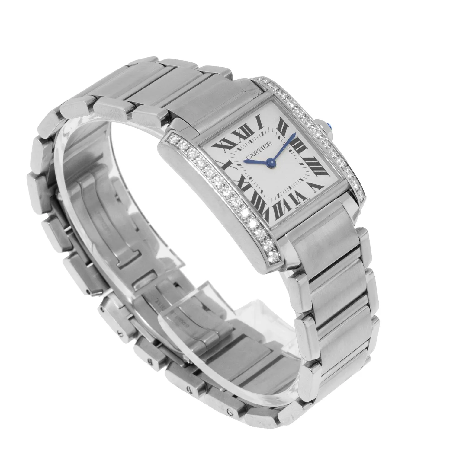Cartier Tank Francaise 30mm x 25mm Stainless Steel Silver Roman Dial, Diamond Bezel W4TA0009