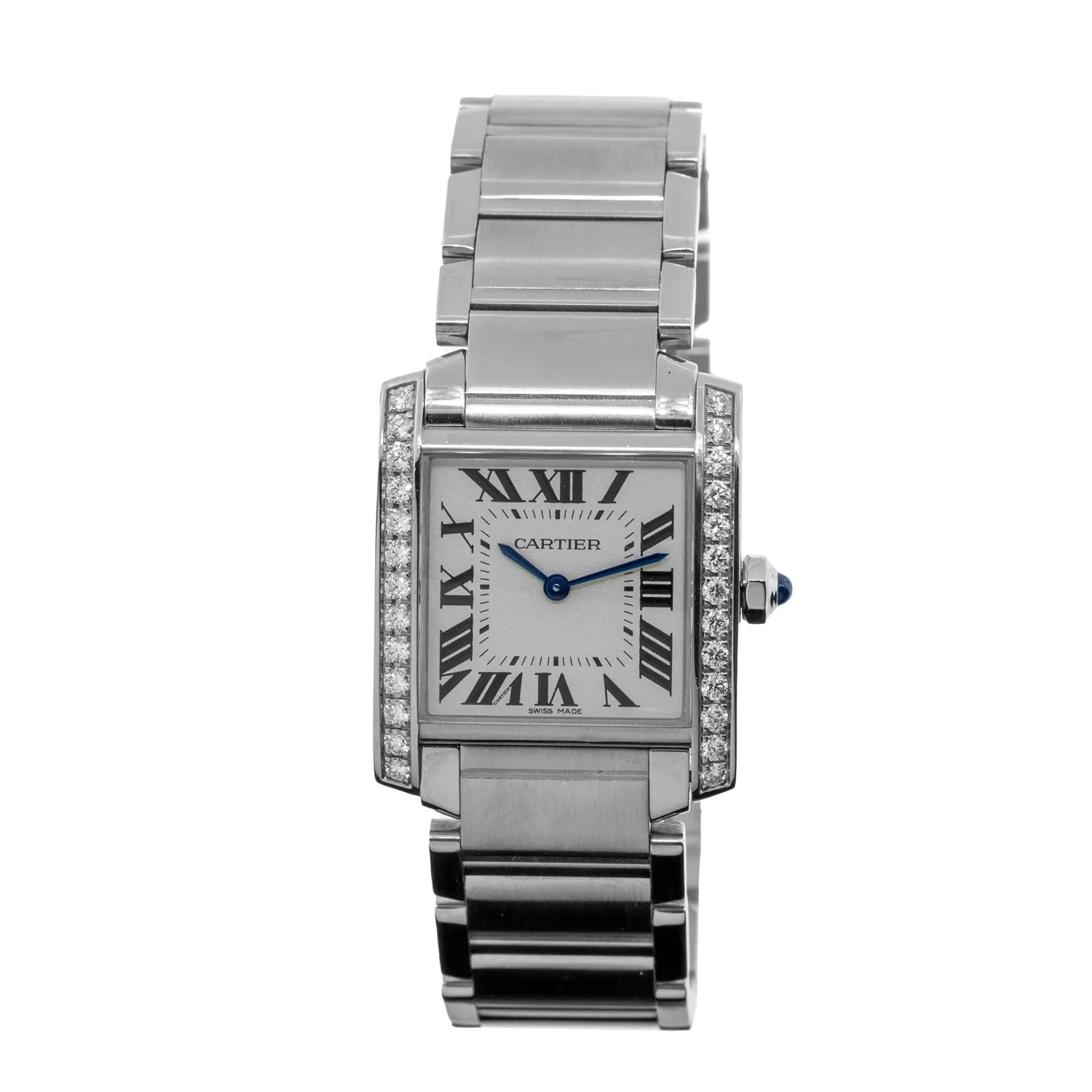 Cartier Tank Francaise 30mm x 25mm Stainless Steel Silver Roman Dial, Diamond Bezel W4TA0009