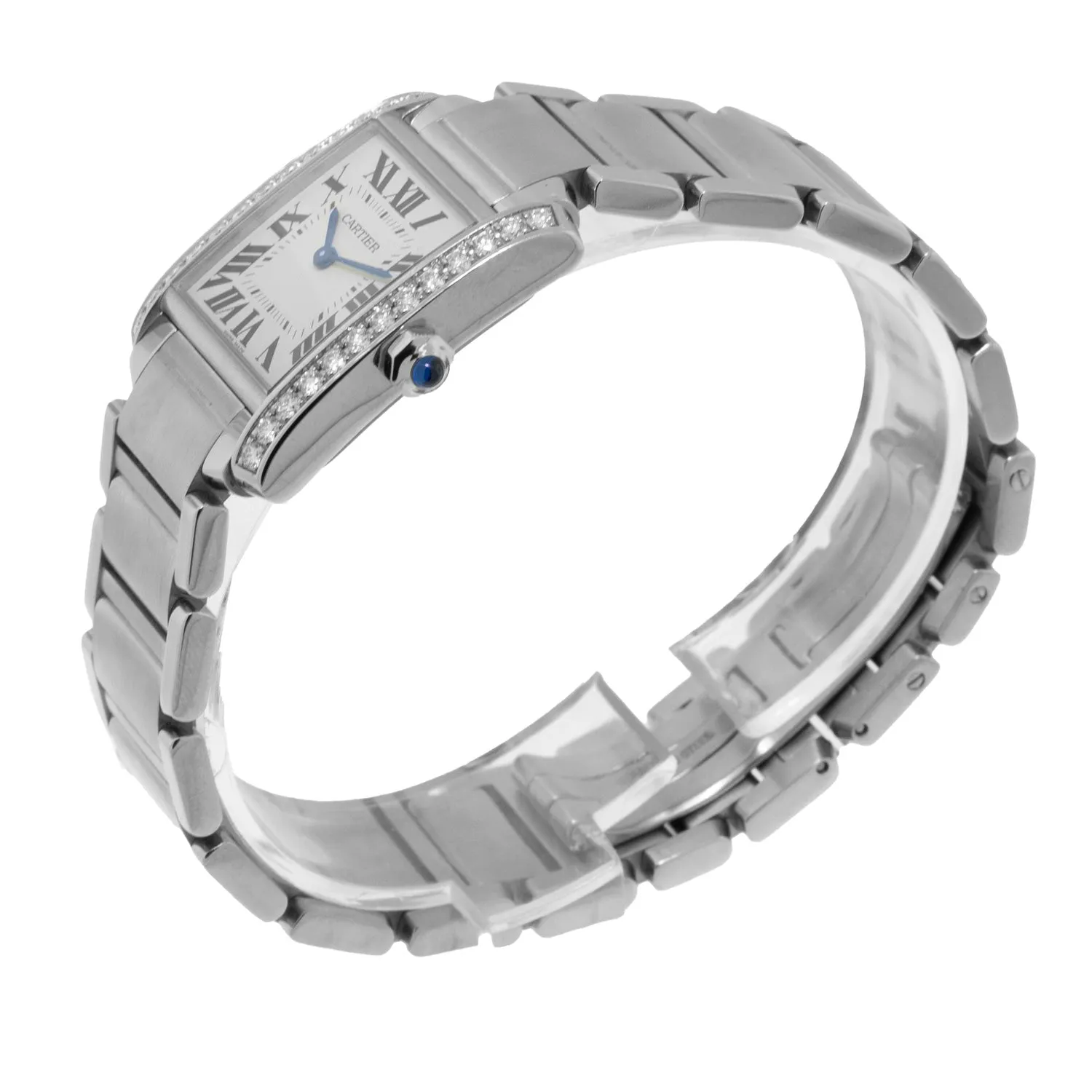 Cartier Tank Francaise 30mm x 25mm Stainless Steel Silver Roman Dial, Diamond Bezel W4TA0009