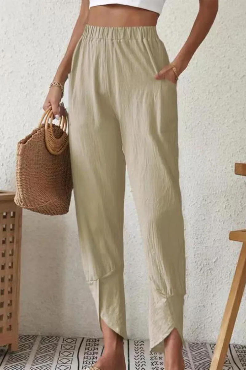 Casual Solid Pocket Loose High Waist Harlan Solid Color Bottoms