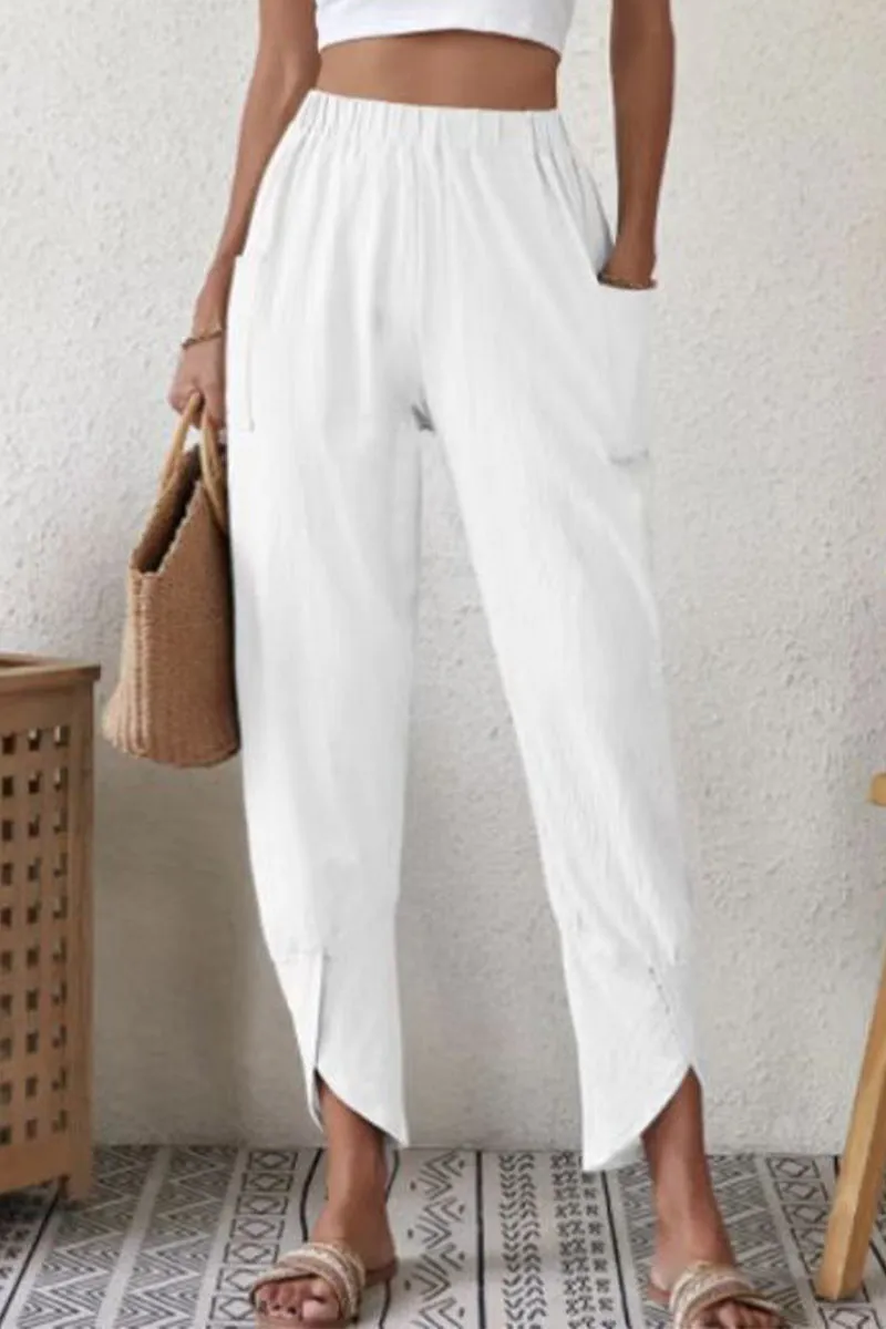 Casual Solid Pocket Loose High Waist Harlan Solid Color Bottoms