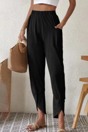 Casual Solid Pocket Loose High Waist Harlan Solid Color Bottoms