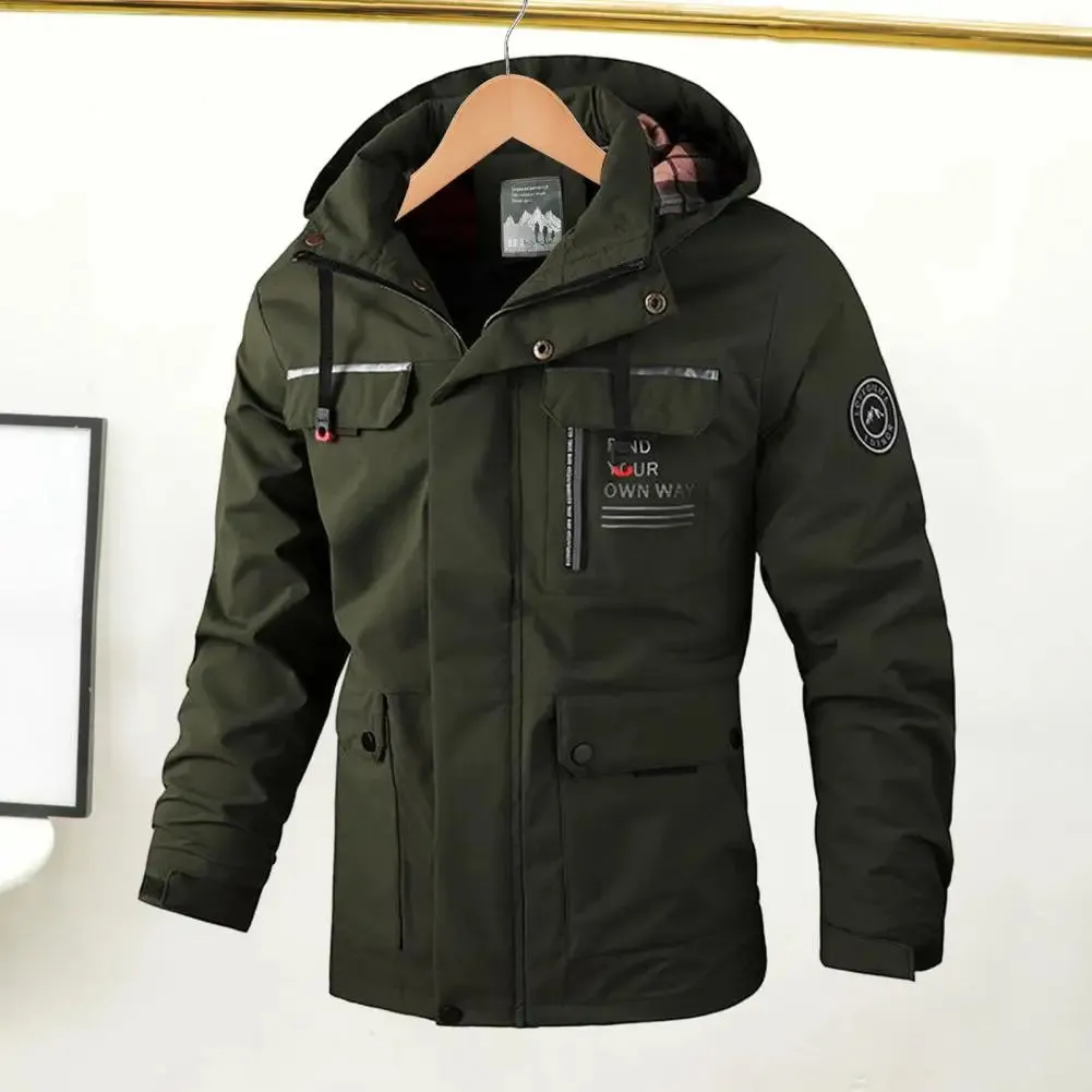 Casual Windbreaker Jacket Men's Waterproof Hooded Windbreaker Jacket with Multi Pockets Long Sleeve Outdoor Soft for Winter