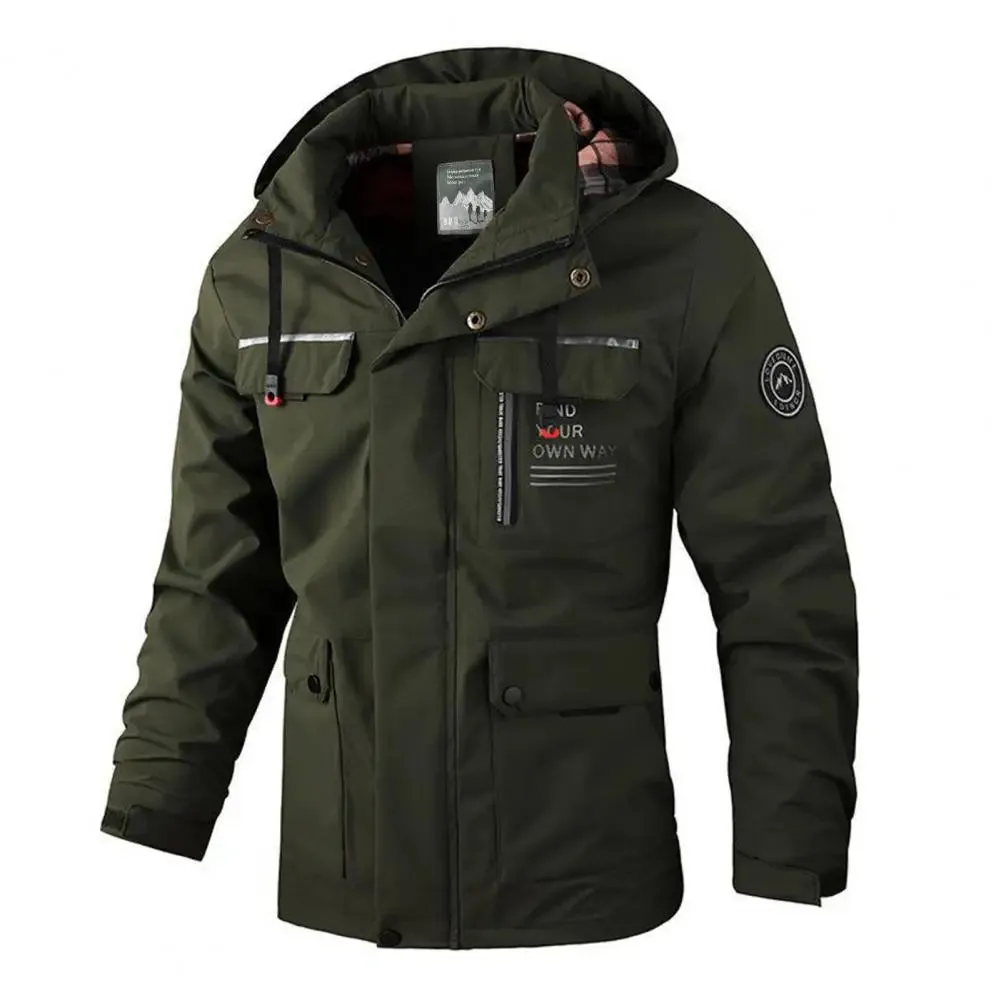 Casual Windbreaker Jacket Men's Waterproof Hooded Windbreaker Jacket with Multi Pockets Long Sleeve Outdoor Soft for Winter