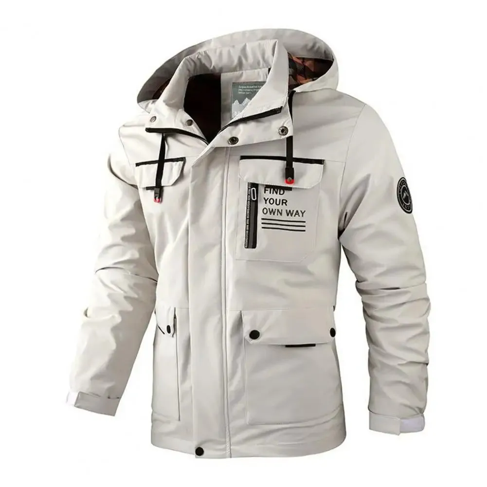 Casual Windbreaker Jacket Men's Waterproof Hooded Windbreaker Jacket with Multi Pockets Long Sleeve Outdoor Soft for Winter