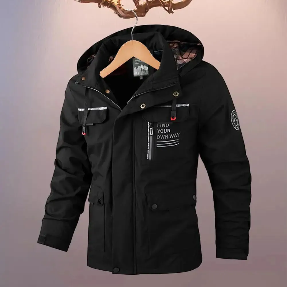 Casual Windbreaker Jacket Men's Waterproof Hooded Windbreaker Jacket with Multi Pockets Long Sleeve Outdoor Soft for Winter