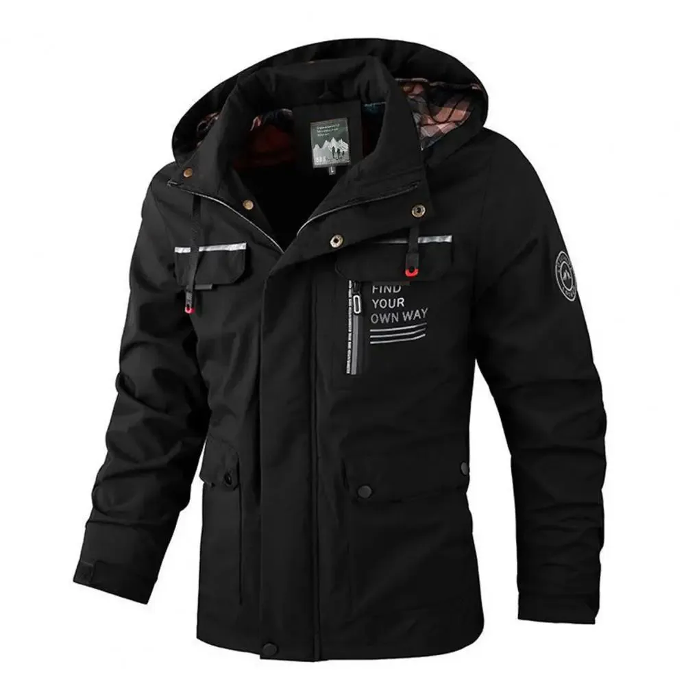 Casual Windbreaker Jacket Men's Waterproof Hooded Windbreaker Jacket with Multi Pockets Long Sleeve Outdoor Soft for Winter