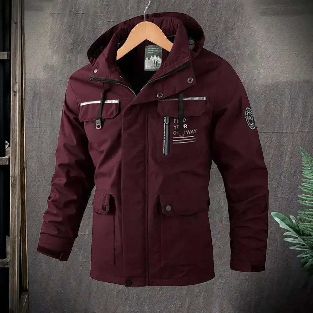 Casual Windbreaker Jacket Men's Waterproof Hooded Windbreaker Jacket with Multi Pockets Long Sleeve Outdoor Soft for Winter