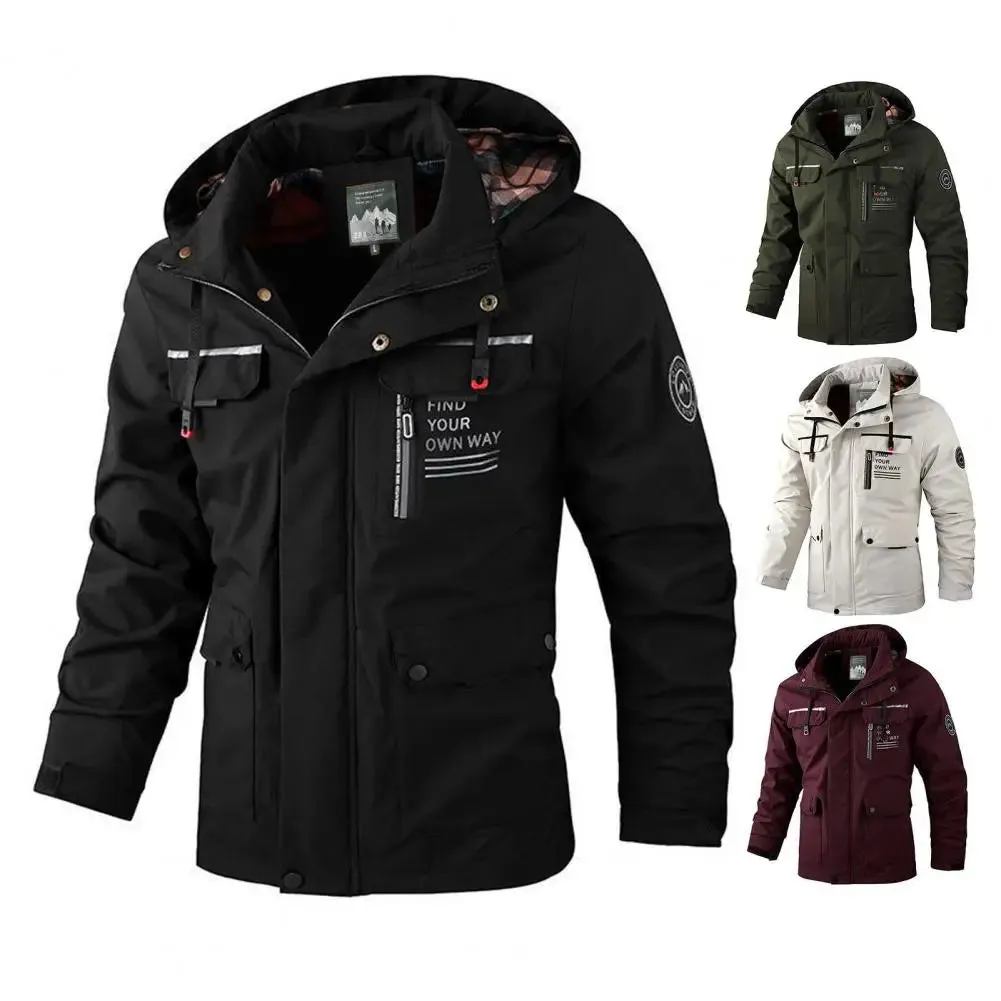 Casual Windbreaker Jacket Men's Waterproof Hooded Windbreaker Jacket with Multi Pockets Long Sleeve Outdoor Soft for Winter