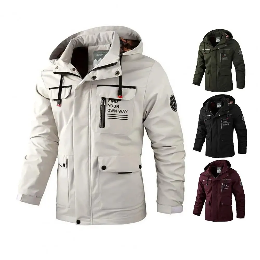Casual Windbreaker Jacket Men's Waterproof Hooded Windbreaker Jacket with Multi Pockets Long Sleeve Outdoor Soft for Winter
