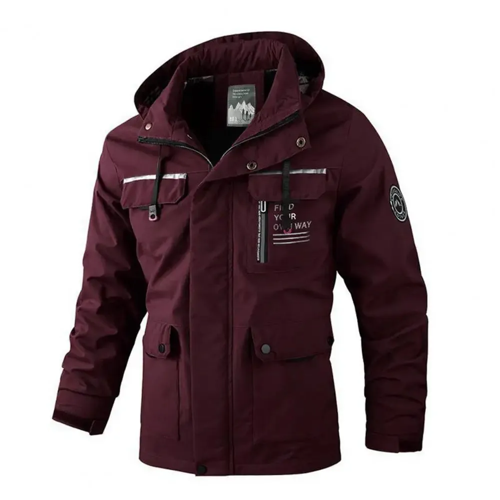 Casual Windbreaker Jacket Men's Waterproof Hooded Windbreaker Jacket with Multi Pockets Long Sleeve Outdoor Soft for Winter