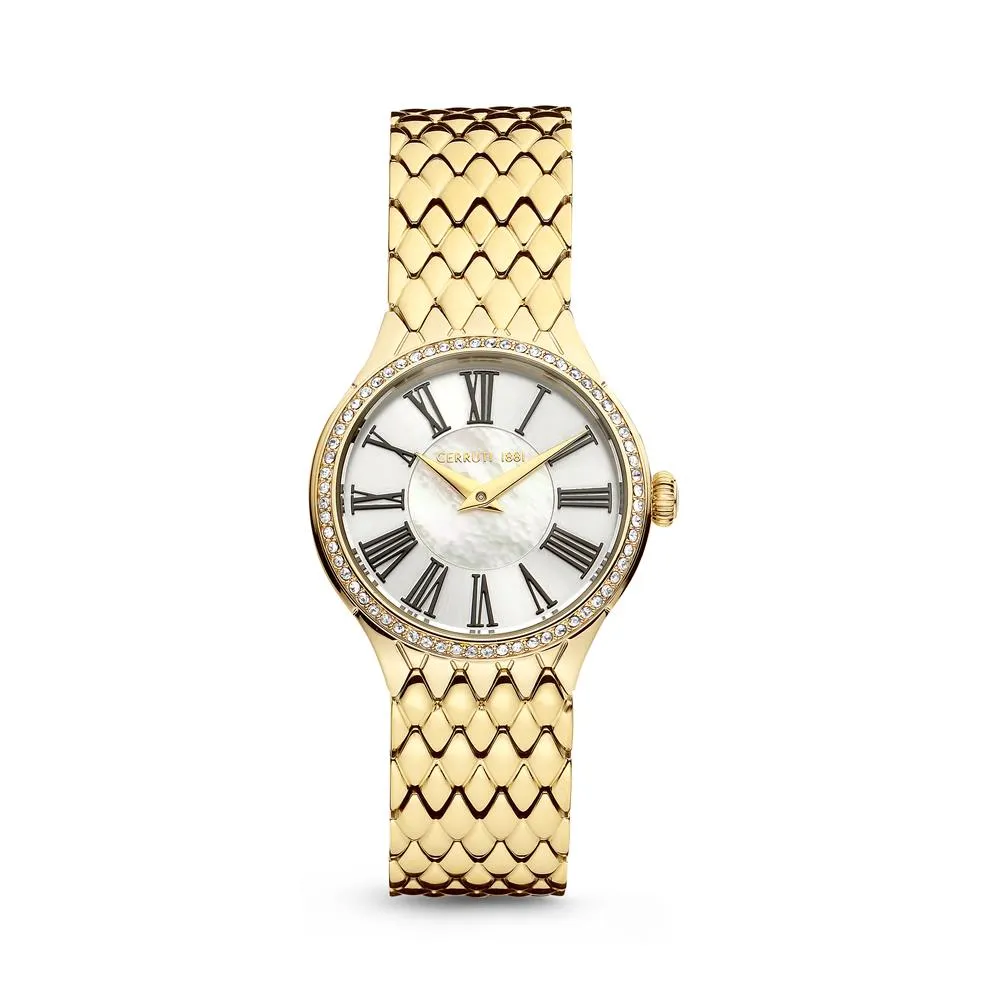 Cerruti Ladies Watch Stainless Steel / Gold Plated Case With Stones