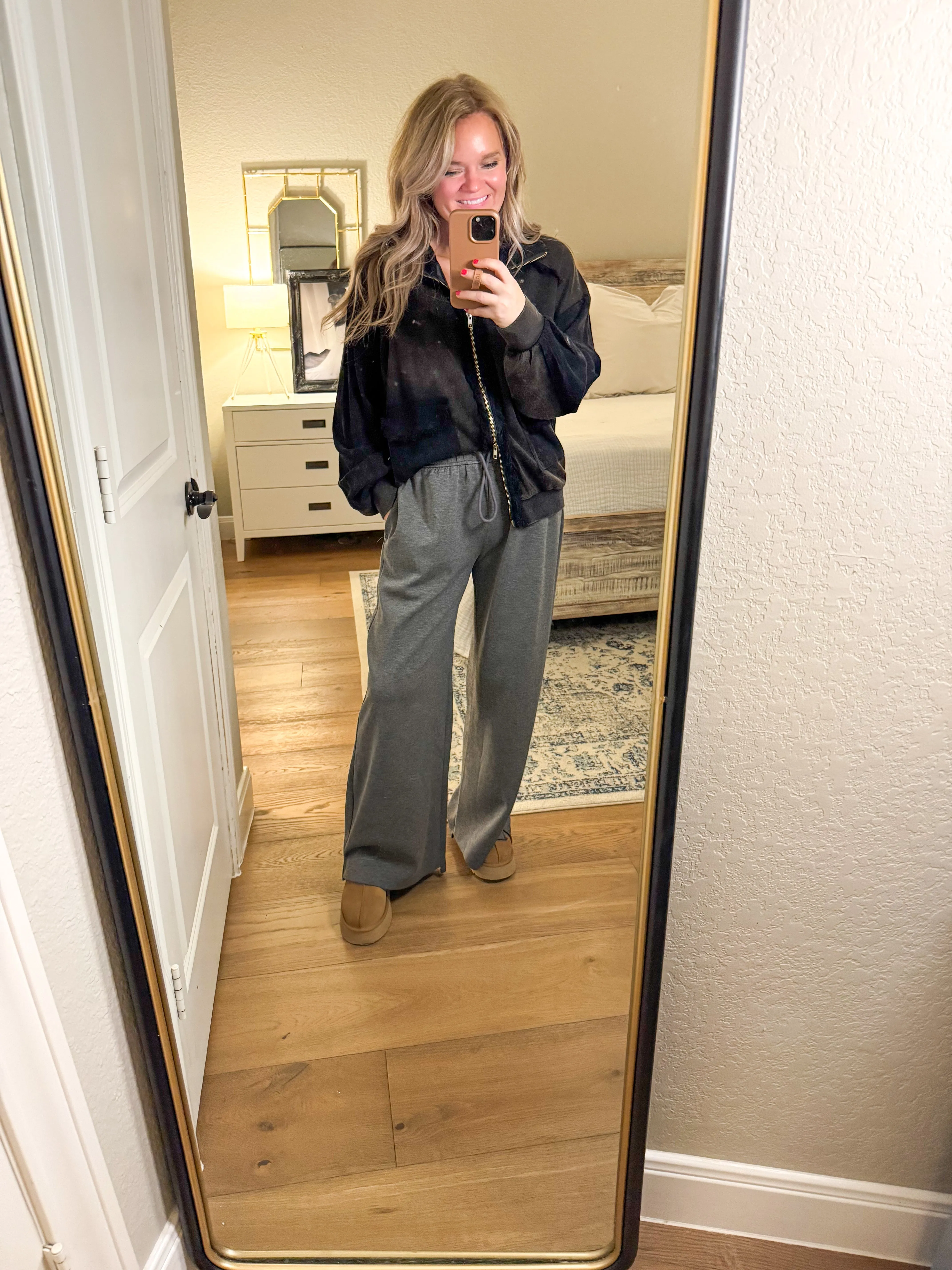 Charcoal Wide Leg Knit Pants