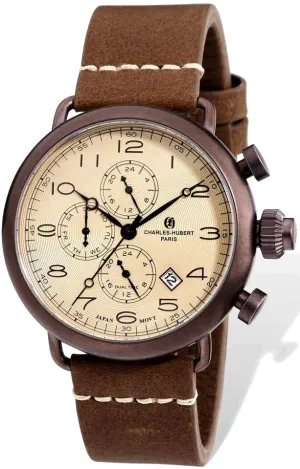 Charles-Hubert Paris Vintage Dual Time Pilot's Watch, Rich Brown IP Case XWA4788