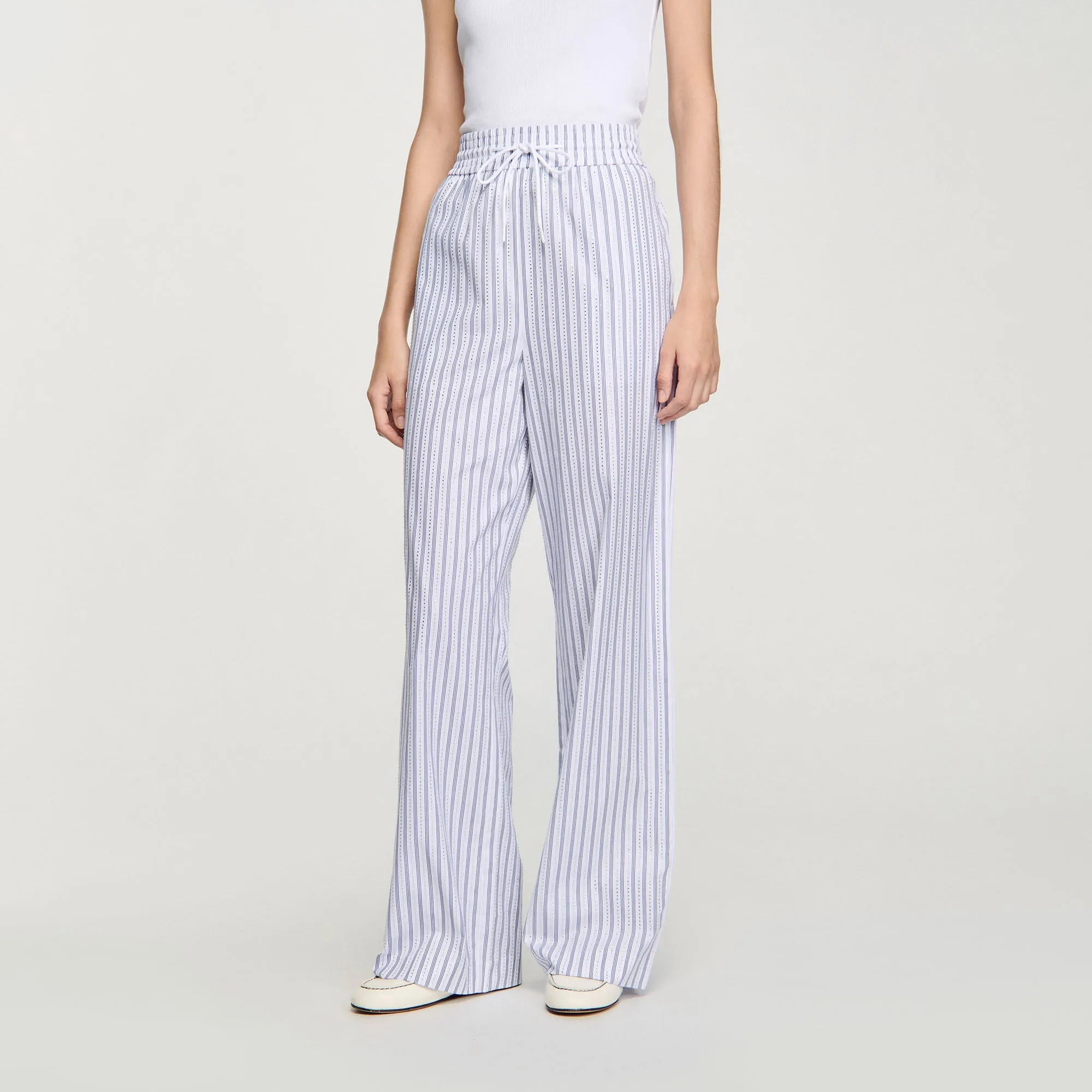 Charles Rhinestone Striped Trousers White