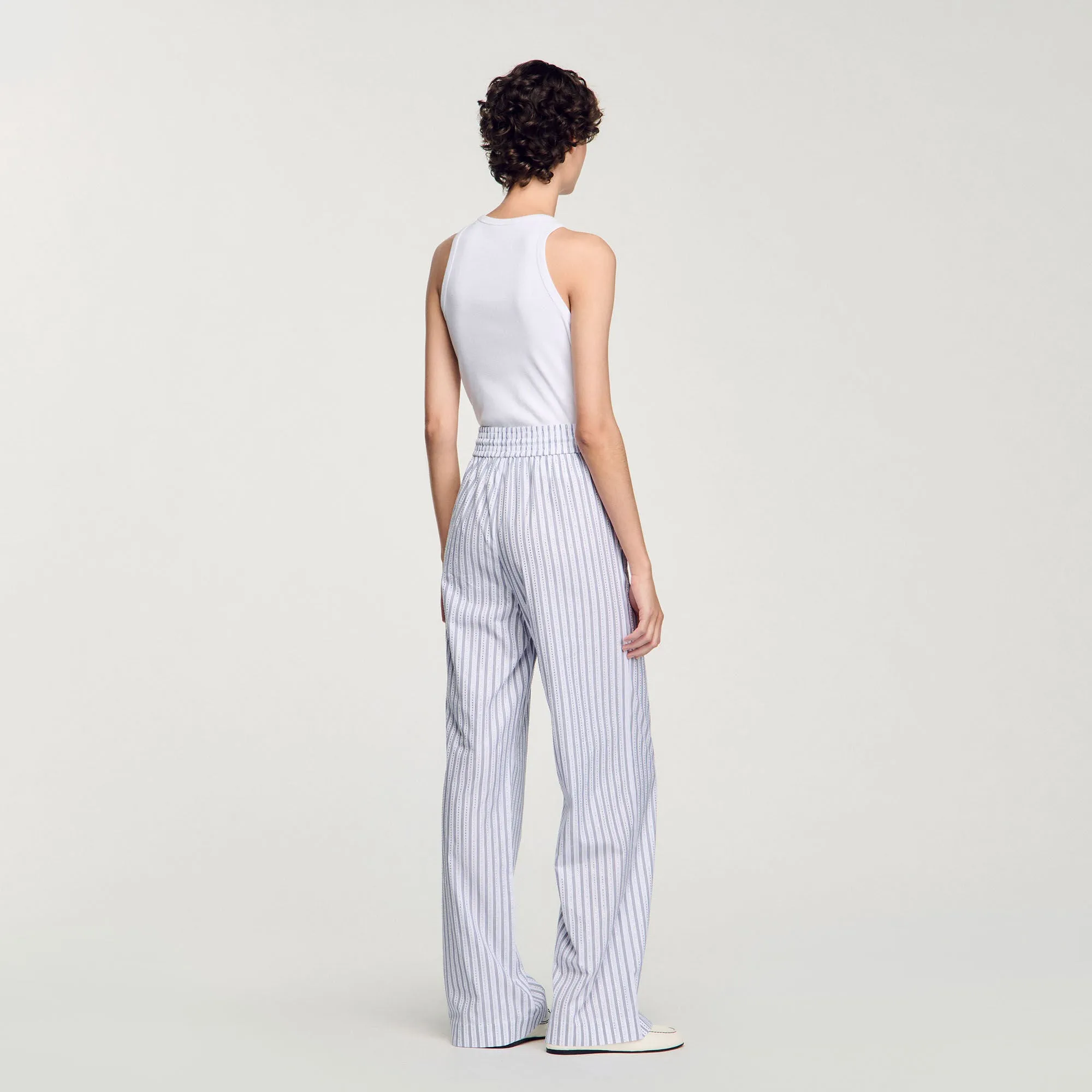 Charles Rhinestone Striped Trousers White