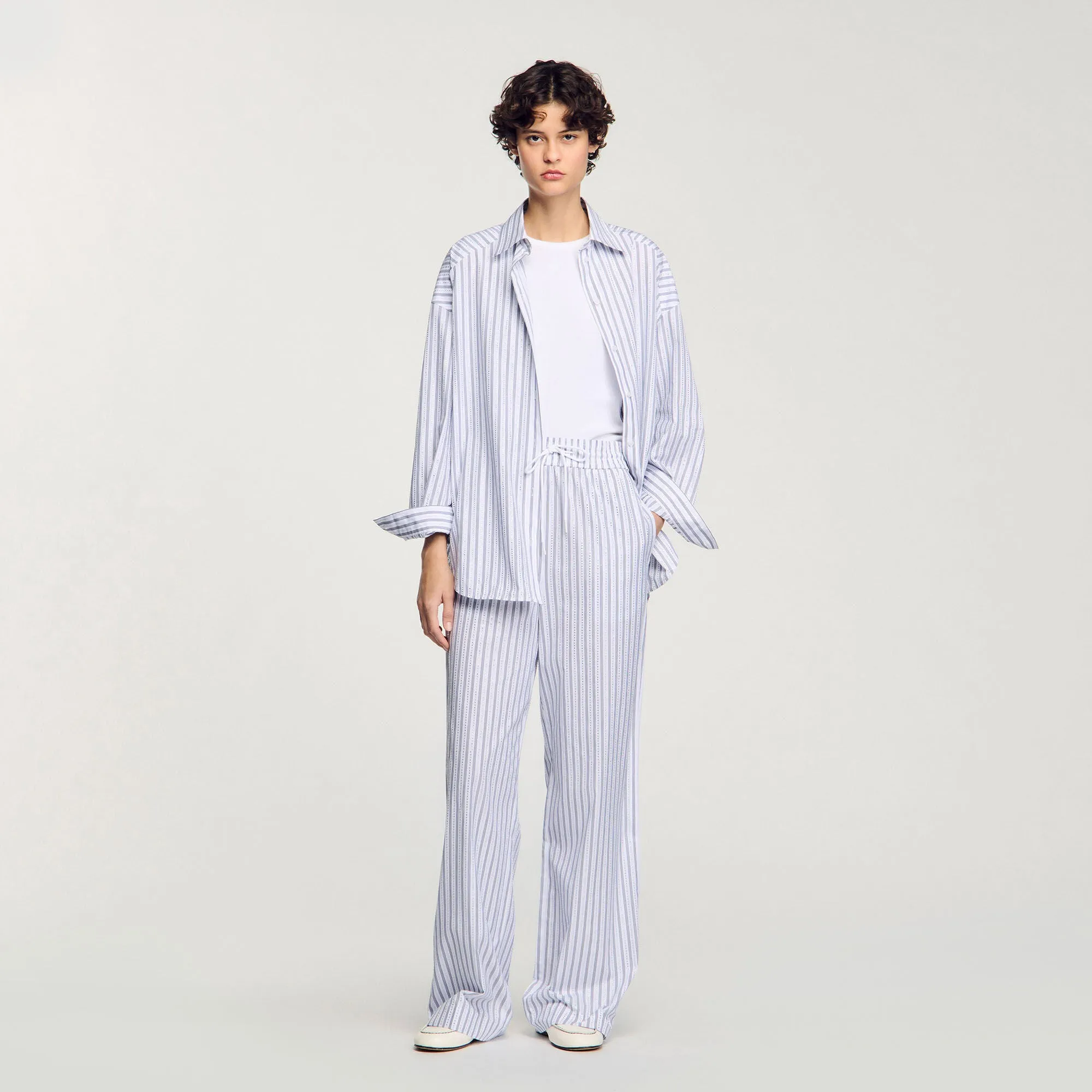 Charles Rhinestone Striped Trousers White