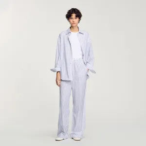 Charles Rhinestone Striped Trousers White
