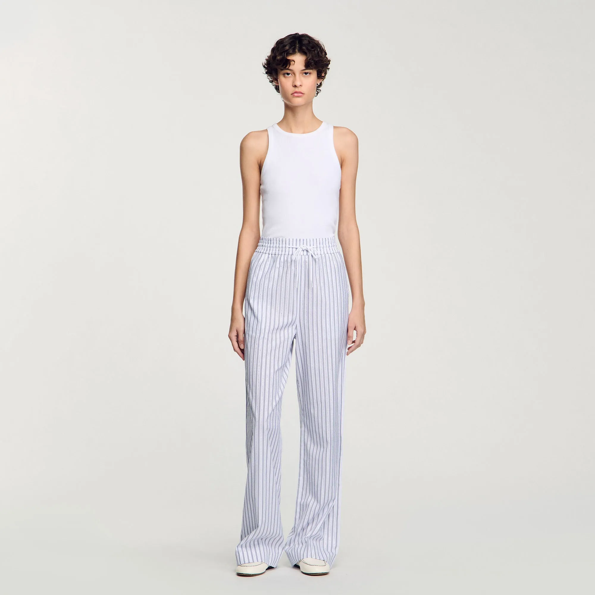 Charles Rhinestone Striped Trousers White