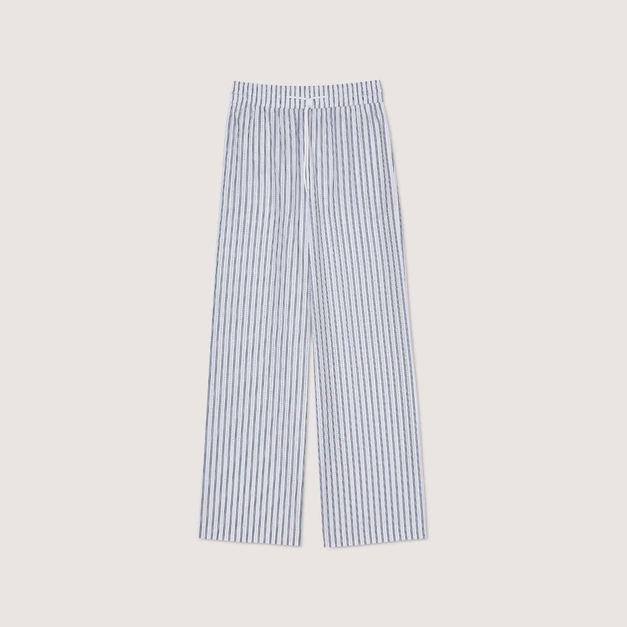 Charles Rhinestone Striped Trousers White
