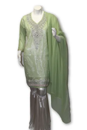Chiffon Fancy Party Wear Gharara Pants 3 Pcs Pakistani Indian Dress