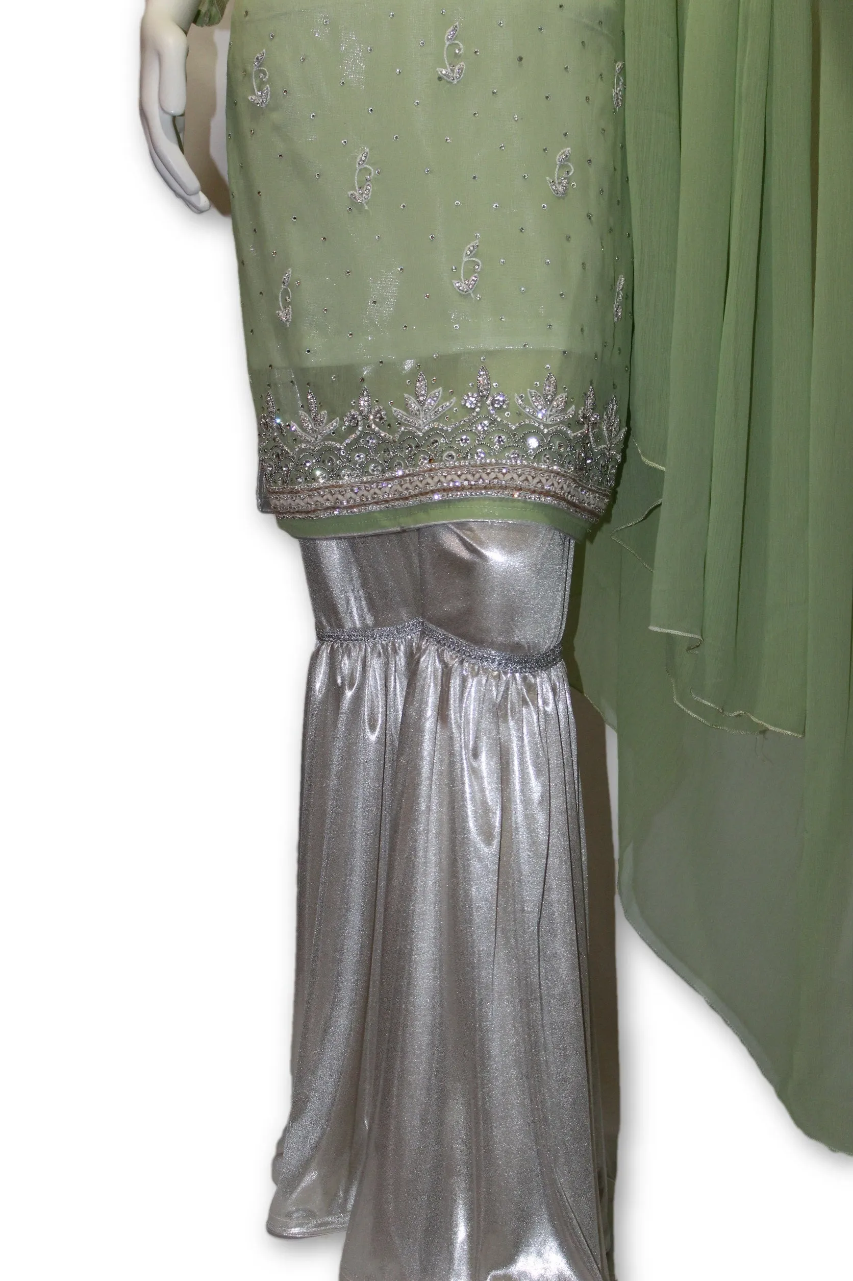 Chiffon Fancy Party Wear Gharara Pants 3 Pcs Pakistani Indian Dress