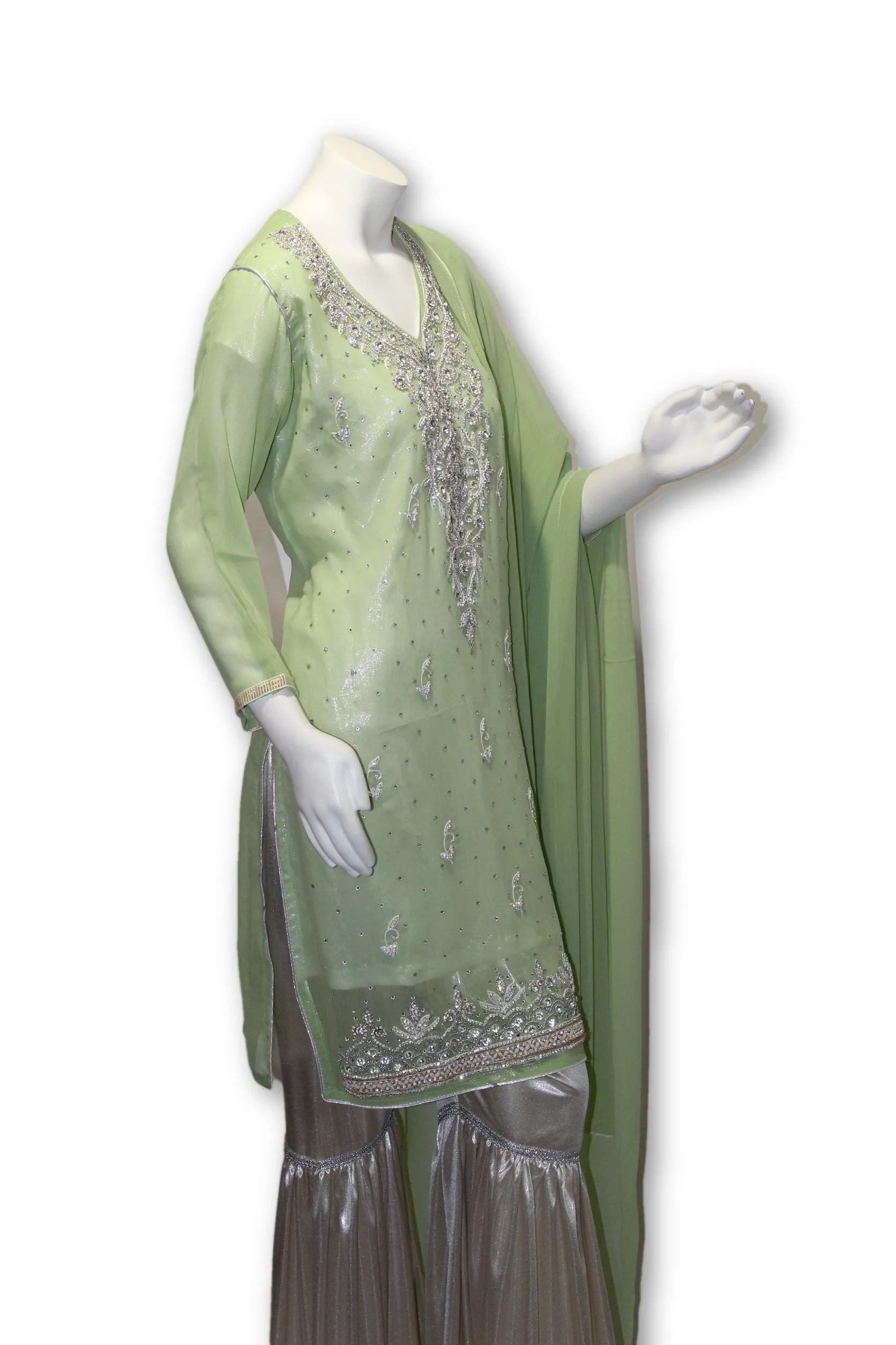 Chiffon Fancy Party Wear Gharara Pants 3 Pcs Pakistani Indian Dress