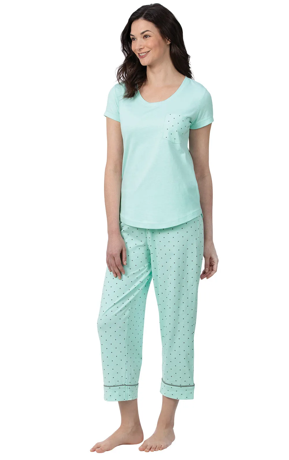 Classic Polka-Dot Pocket Tee Capri Pajamas
