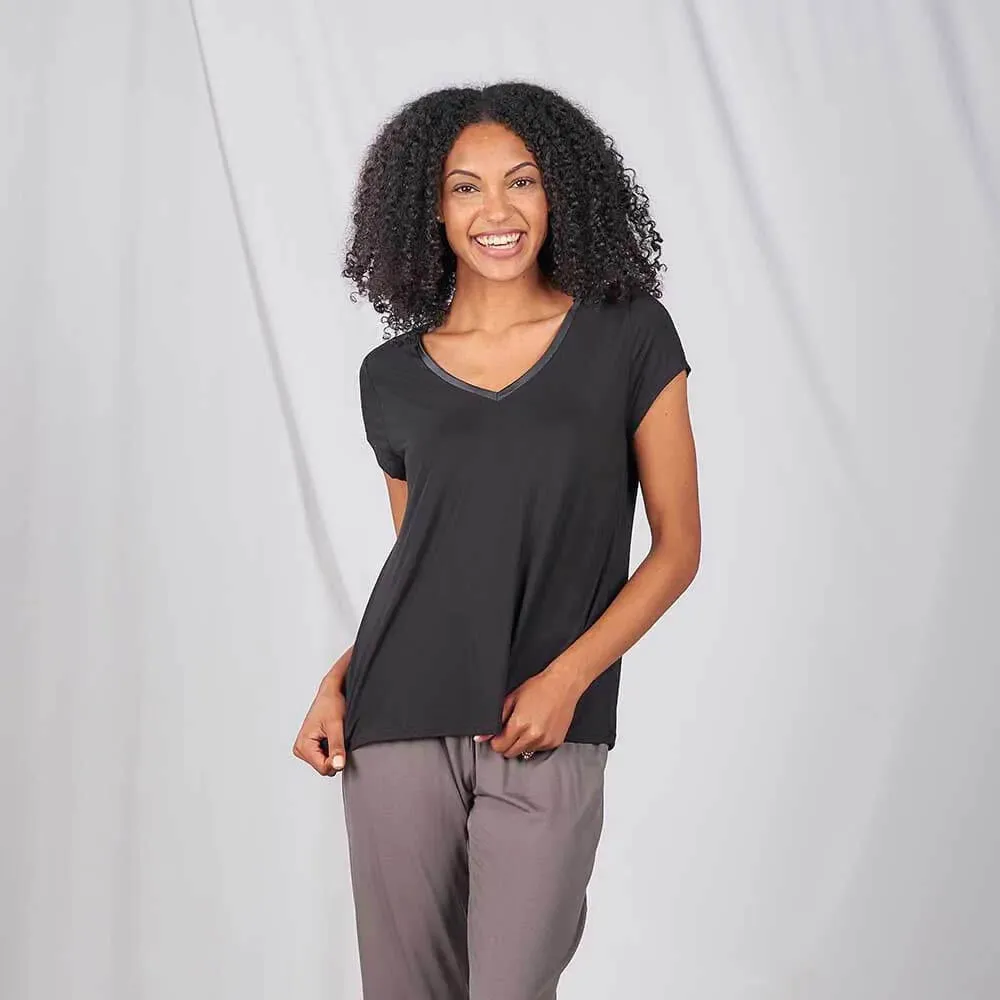 Classic V Neck Pajama Tee, Black