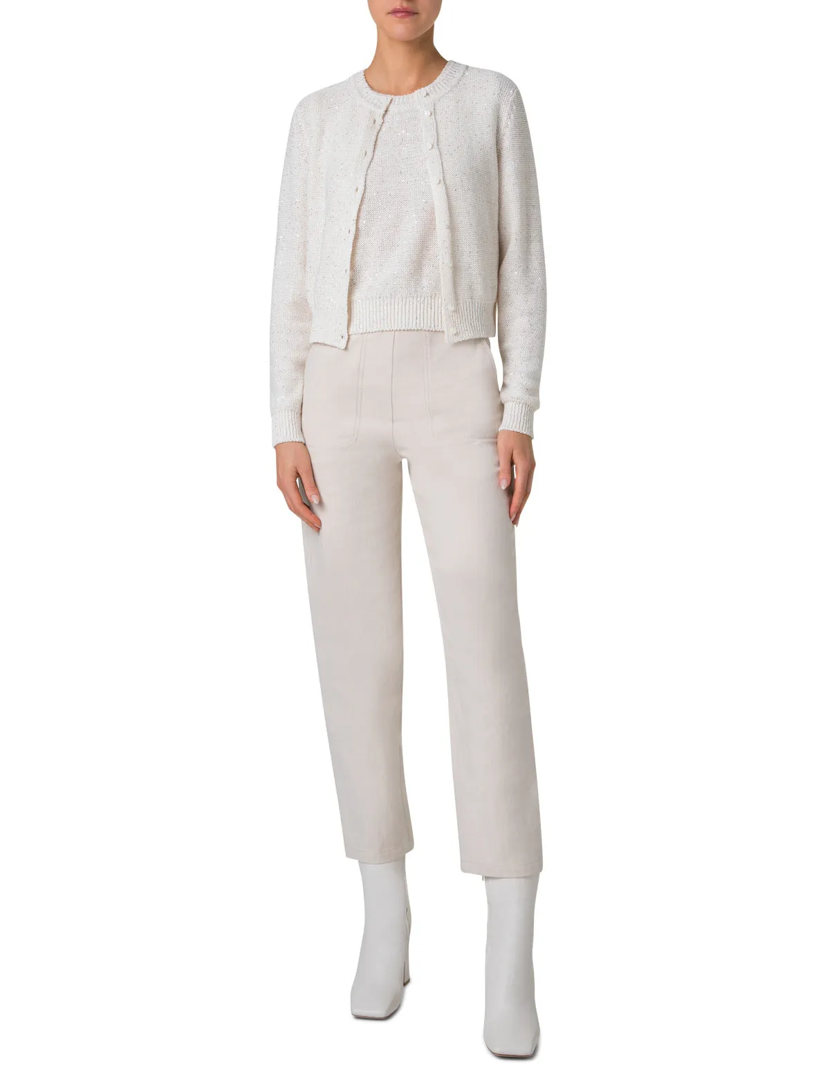 Conical Ankle-Length Cotton Denim Stretch Pants
