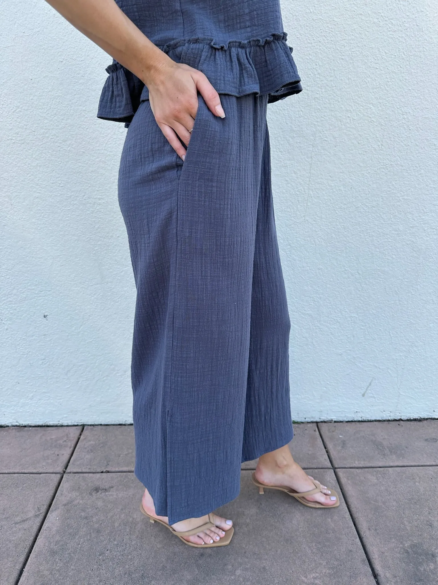 Cotton Gauze Elastic Waist Pants