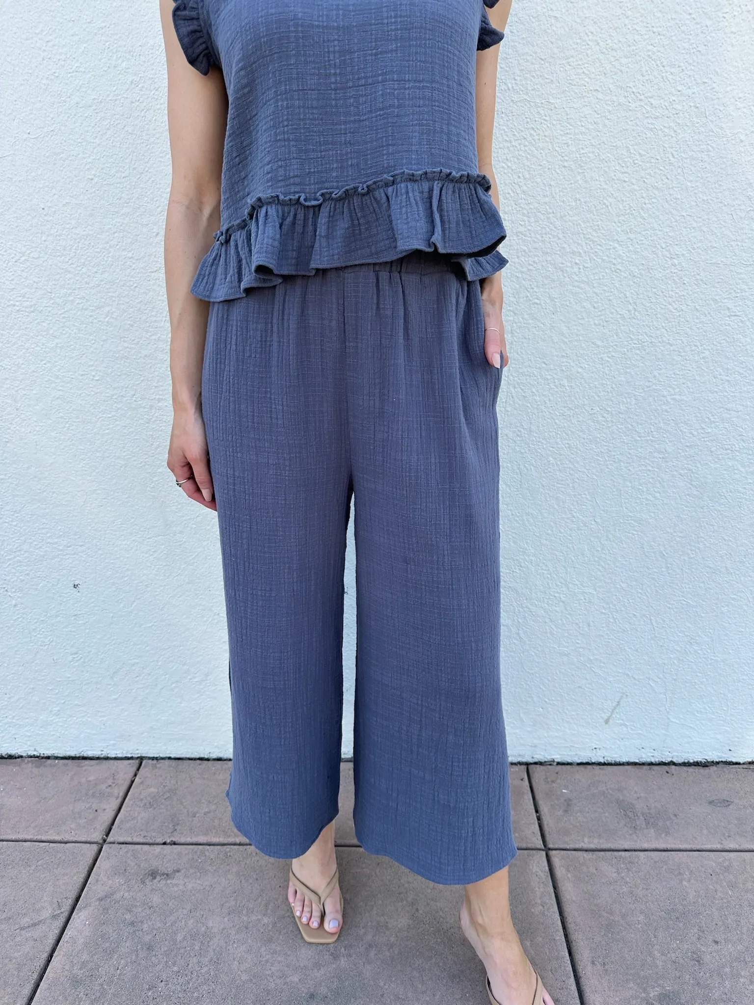 Cotton Gauze Elastic Waist Pants