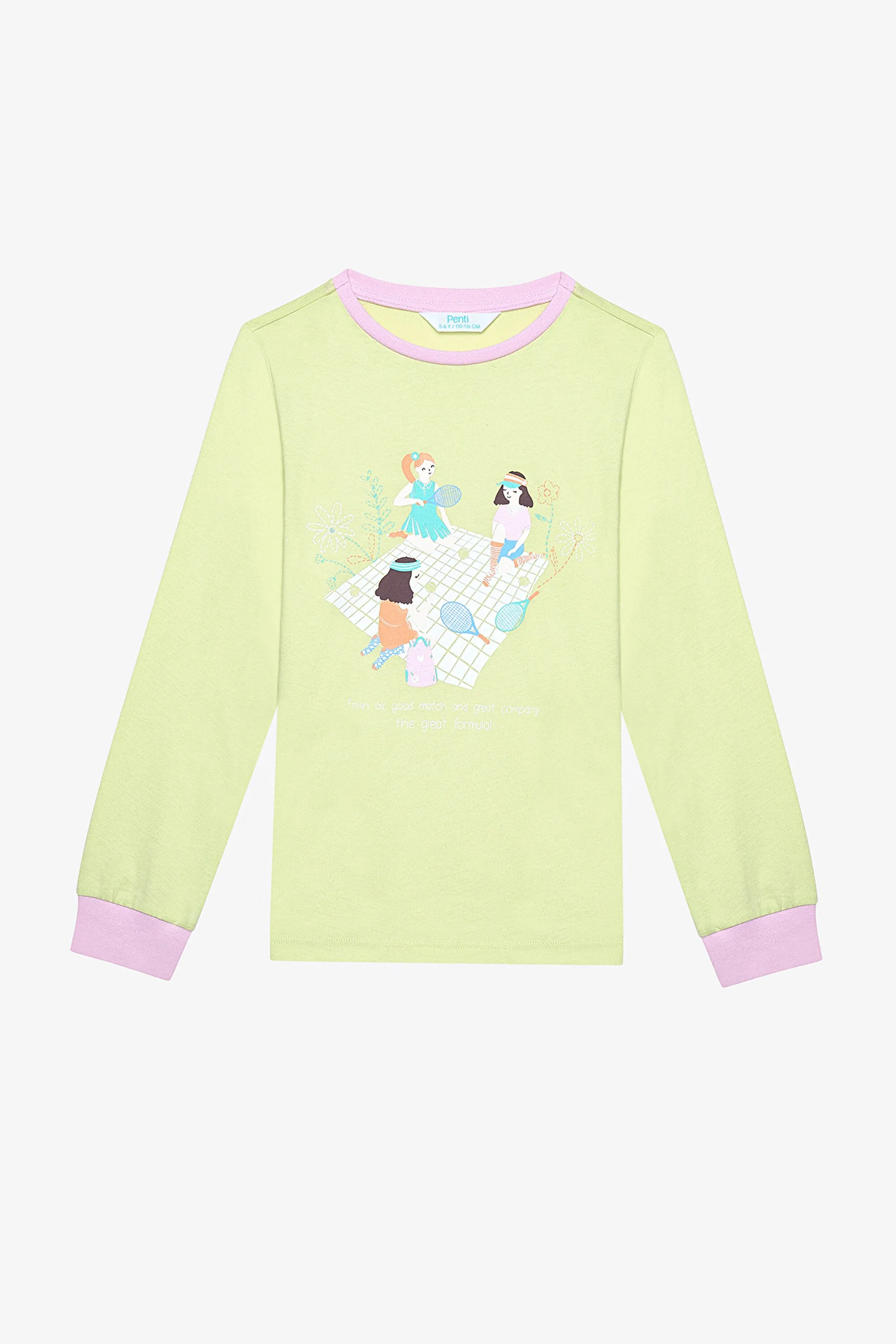 Cotton Girls Tennis Picnic 2-Piece Multicolored Pajama Set