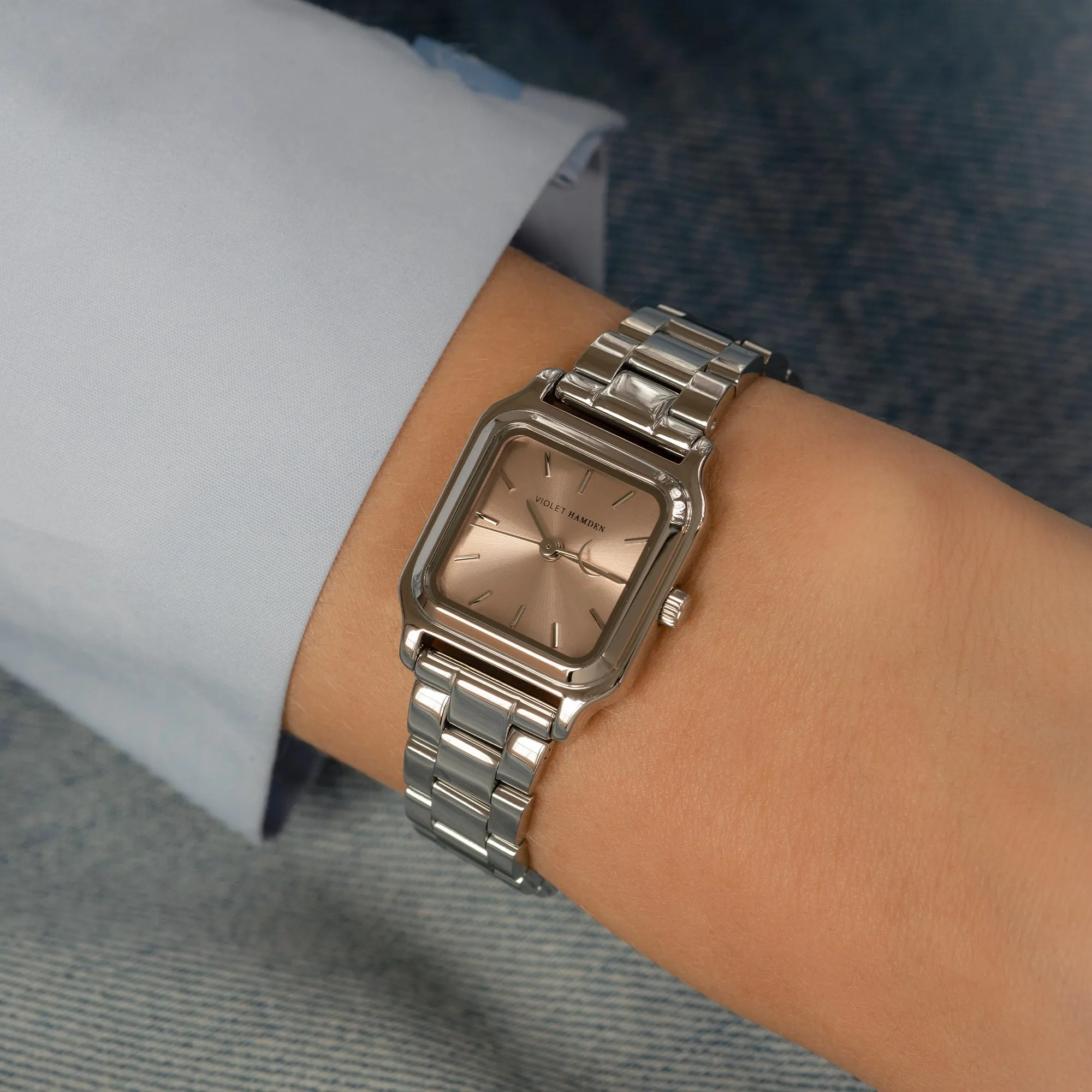 Dawn Base square ladies watch silver coloured and taupe