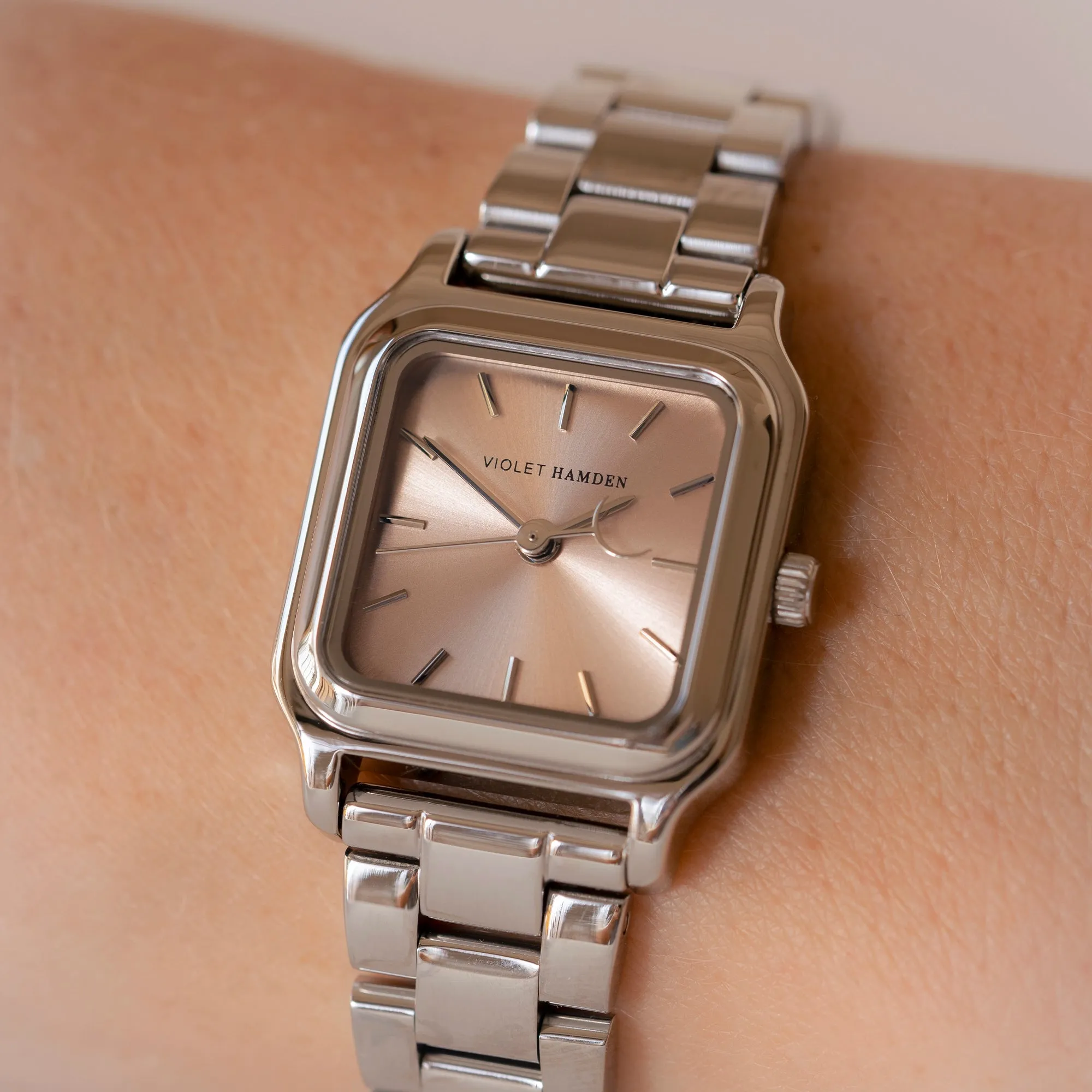 Dawn Base square ladies watch silver coloured and taupe