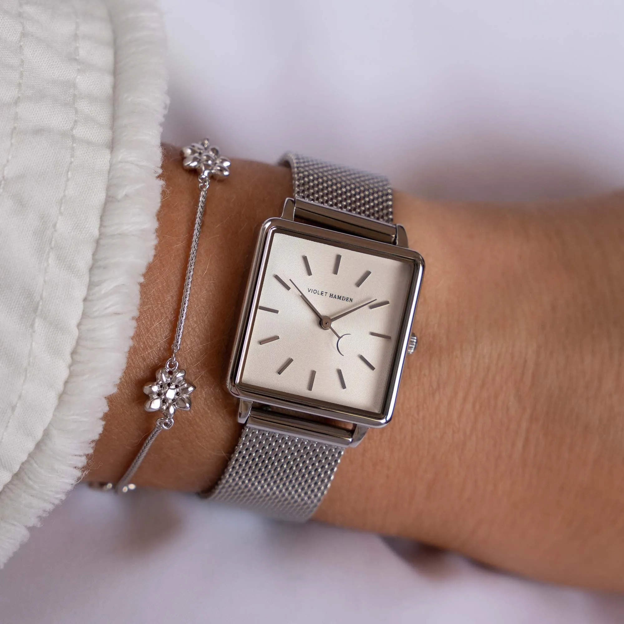 Dawn Base square ladies watch silver coloured and white