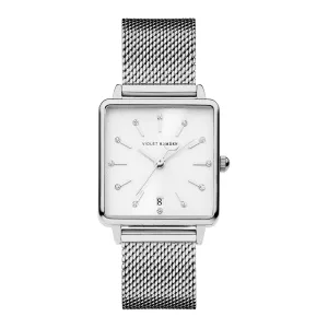 Dawn Base square ladies watch silver coloured and white