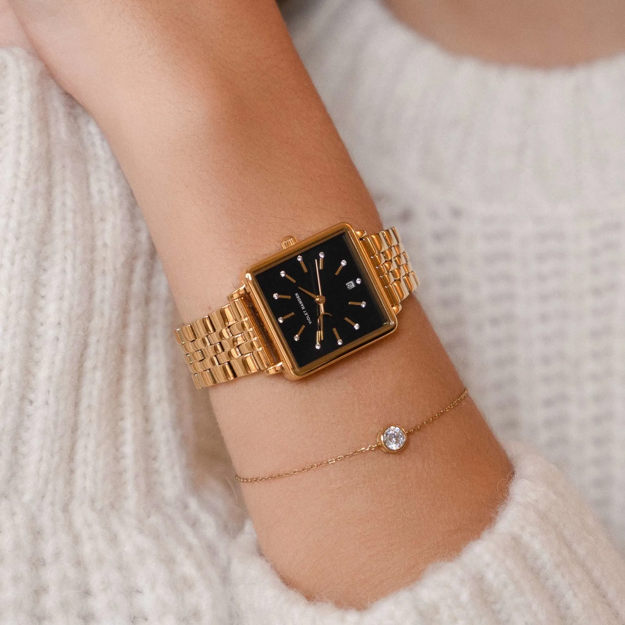 Dawn square ladies watch gold coloured and black