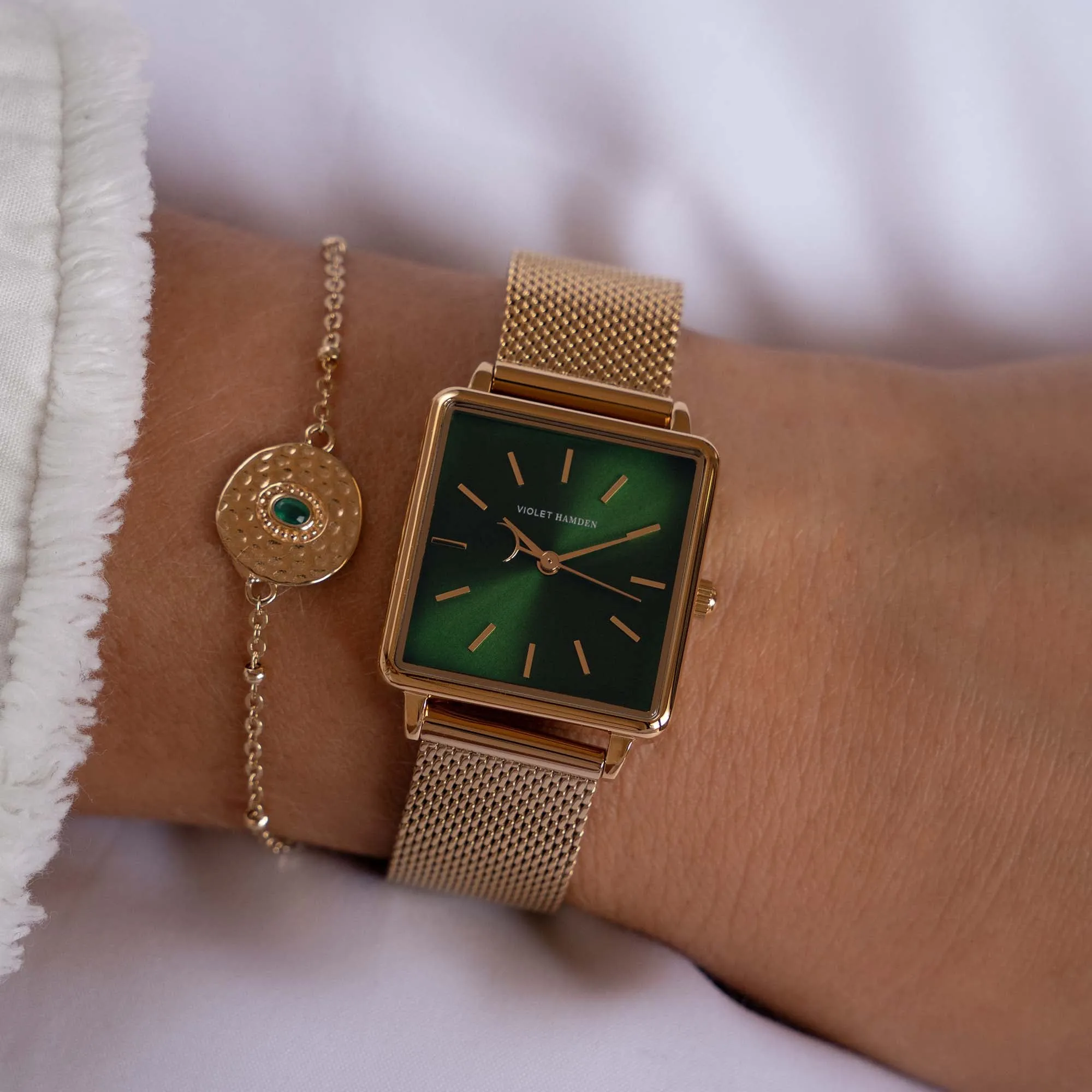 Dawn square ladies watch gold coloured and green
